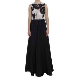 Dolce & Gabbana Black White Floral Silk Sheath Gown Women's Dress